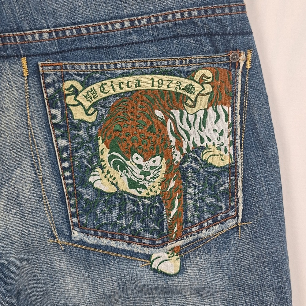 Pepe Jeans London Vintage Y2K Embroidered Dragon Tiger Denim Shorts Jorts Blue - Picture 10 of 16